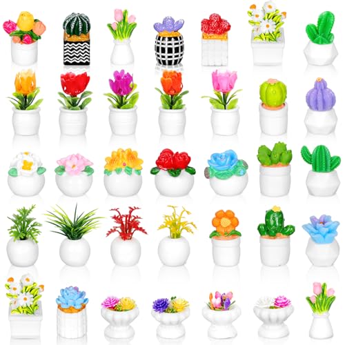FYSUIMU 35Pcs Miniature Miniature Dollhouse Plants Accessories Mini Artificial Potted