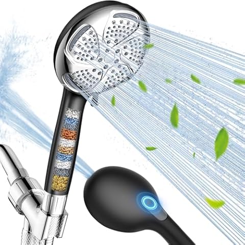 FEELSO Filtered Shower Head with Handheld, High Pressure 7-Spray Showerhead with Filters for Hard Water - Remove Chlorine, Reduce Dry Itchy Skin, Anti-clog Nozzles, Power Wash to Clean Tub, Tile & Pet Cover