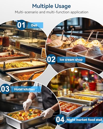 Image of 6 Pack Hotel Pans Full Size 6 inch Deep Stainless Steel Steam Table Pan | 22 Gauge Anti Jam Commercial Food Pans for Hotel, Party, Buffet, Catering Supplies
