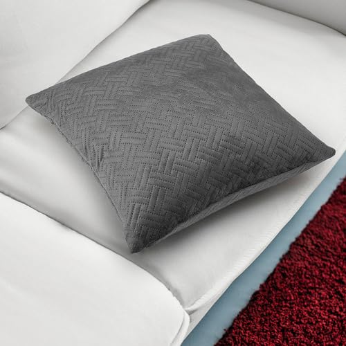 Image of Encasa XO Quilted Velvet Cushion Covers, Pillow Covers, No Inserts Grey