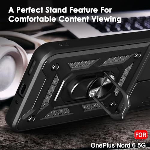 Image of TheGiftKart Tough Armor Bumper Back Cover Case for OnePlus Nord 6 5G | Kickstand & Ring Holder | 360 Degree Protection Back Cover Case for OnePlus Nord 6 5G (PC & TPU, Sliding Camera Cover, Black)