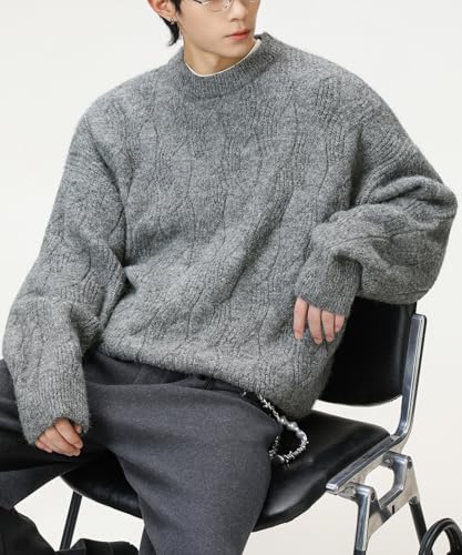 POHADON Vintage Grandpa Cable Knit Sweater Fall Winter Oversized Retro Chunky Pullover Y2k Fashion Streetwear Grunge Clothes4