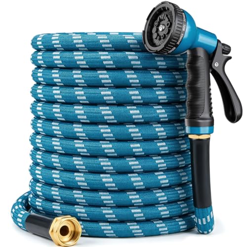 Garden Hose 100 ft, 2026 Upgraded Kink Free Flexible Water Hose 100ft With 10 Pattern Spray Nozzle, Leak-Proof, Portable, Ultra Lightweight & Durable Garden Hose for Yard, Lawn, Outdoor, Blue & White