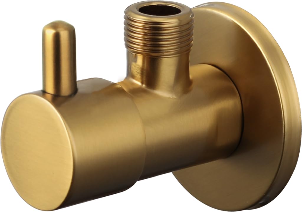 GME Llave de Escuadra 1/2” x 3/8” Oro Cepillado – Pack 2 Unidades – Válvula Angular de Corte para WC y Lavabo