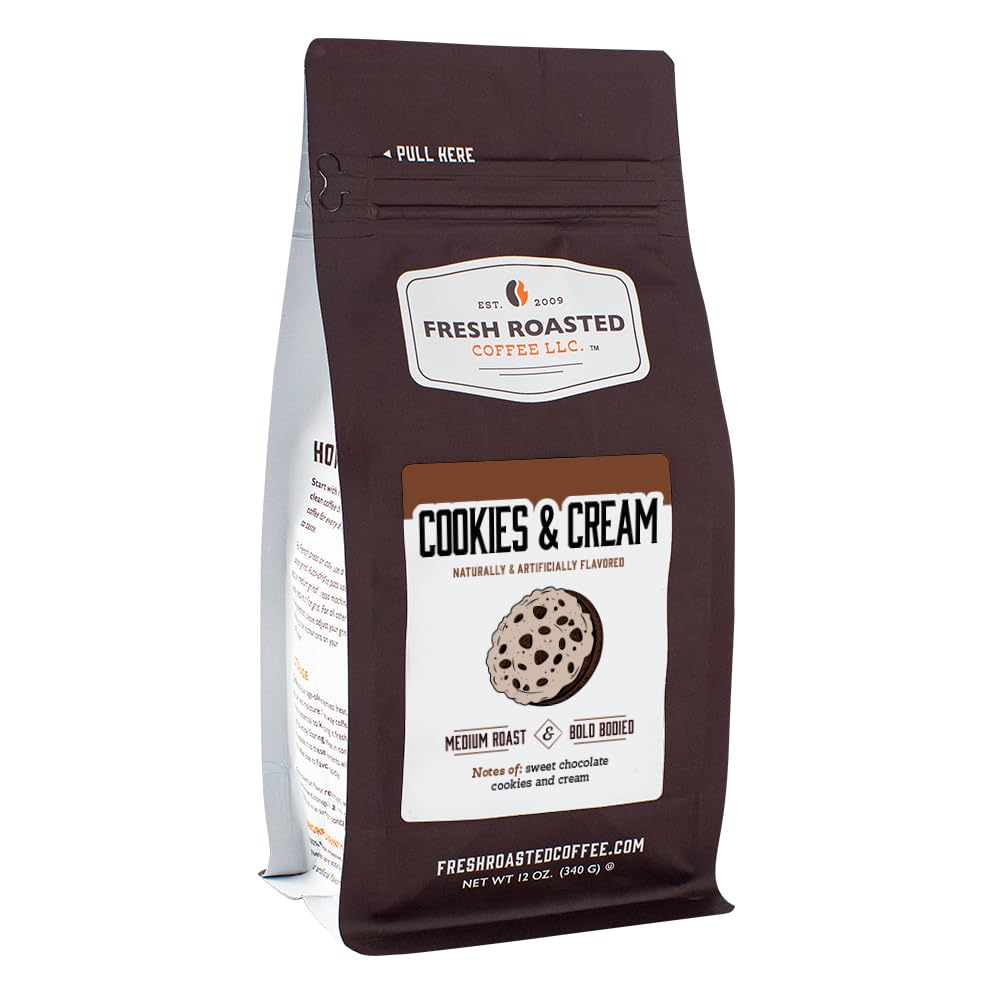 Fresh Roasted Coffee, Cookies & Cream Flavored Coffee, 12 oz, Medium Roast, Kosher, Whole Bean