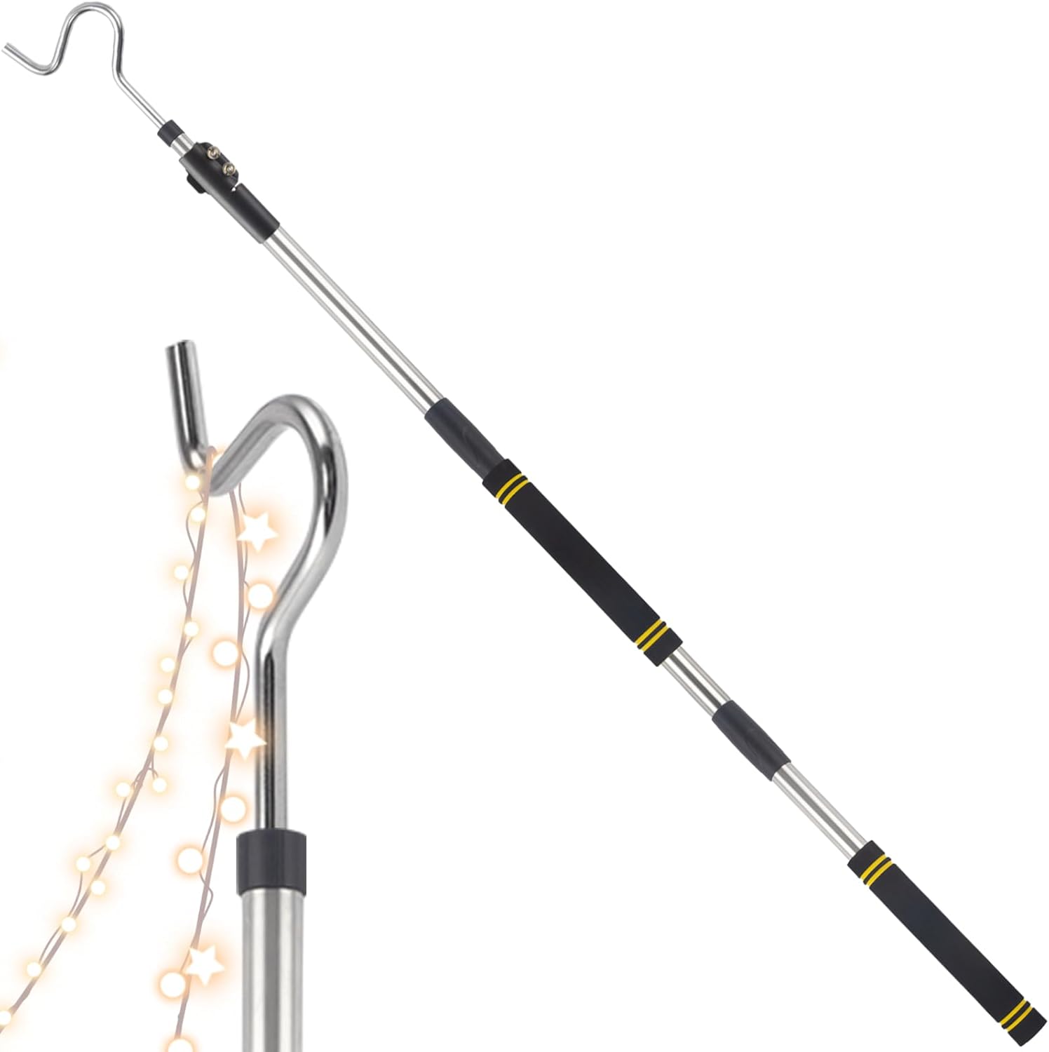 Clothes Hooks, 49"-91" Extendable Coat Hook Durable and Sturdy Telescopic Pole for Hanging and Retrieval Lights Rope Wreaths Bird Feeders Plants and Clothes - Amazon product rated Grade A