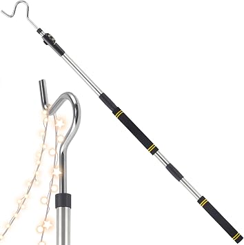 Clothes Hooks, 49"-91" Extendable Coat Hook Durable and Sturdy Telescopic Pole for Hanging and Retrieval Lights Rope Wreaths Bird Feeders Plants and Clothes