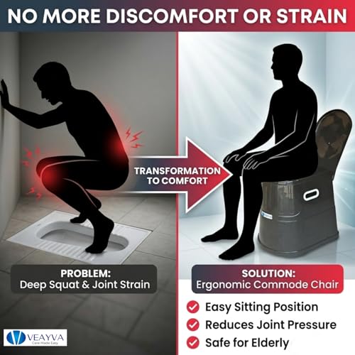 Image of Veayva Heavy Duty Portable Indian Toilet to Western Convertor | Toilet Stool | Toilet Commode for Patients | Indian Commode Stool | Portable Toilet Seat for Adult, Handicap People, BLACK, Plastic