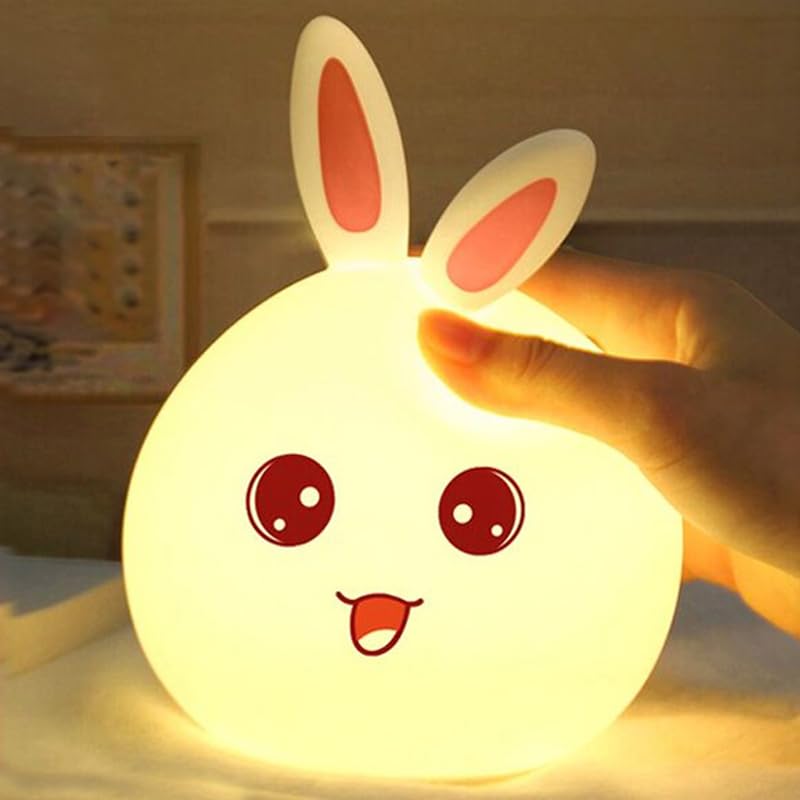 BunnyGlow: Cute Big Face Rabbit Silicone Night Light for Kids,Color-Changing Lamp,Portable & USB Rechargeable,Perfect for Kids,Toddler's & Teenagers Bedroom (Silicone Rabbit LAMP),Led,White