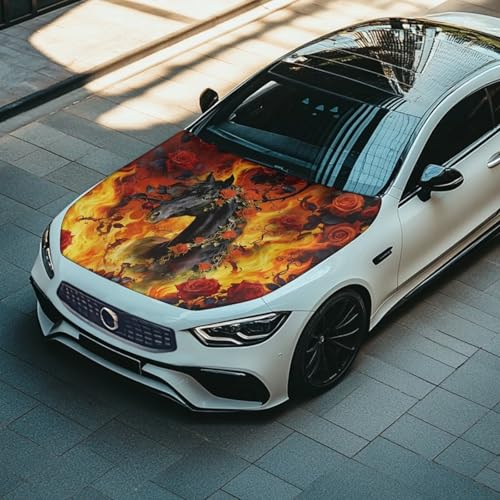 Image of 59x39 Inch Hood Cover for Compact Sedan SUV Trucks Stretchable Horse Car Hood Wrap Blankets Auto Banner Waterproof Auto Exterior Accessories
