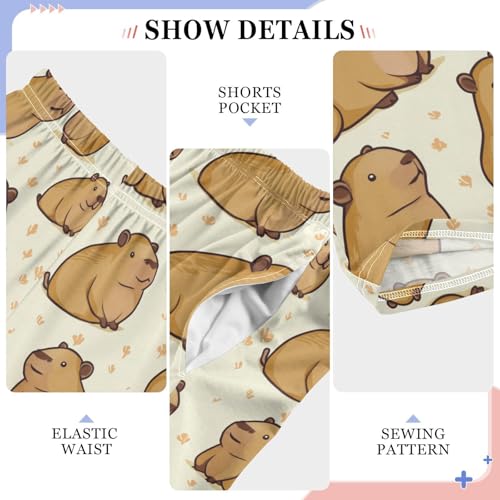 Boys' Pants Brown Capybaras Florals Long Bottoms Jogger Pants Elastic Waist Trousers with Pockets S-XL4