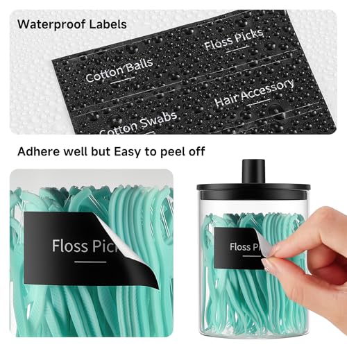 3-Pack-Glass-Qtip-Holder-Dispenser-10-oz-Clear-Canister-Apothecary-Jar-Bathroom-Vanity-Storage-Organizer-Set-for-Cotton-Swabs-Pads-Floss-Picks-Small-Containers-for-Makeup-Storage-Black