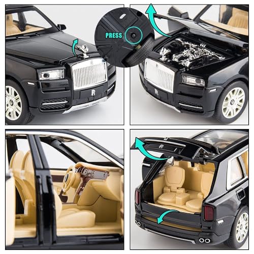 Image of Invite Enterprise 1:24 Rolls Royce Cullinan Diecast Model Metal Pull-Back Car With Sound Light And Opening Doors: A Kids' Toy Vehicle Gift (1:24 Rolls Royce Cullinan - Black)