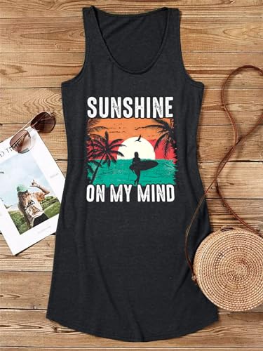 Image of MYHALF Summer Tank Dress for Women Sleeveless Beach Vacation Sundress Short Coconut Tree Sun Dress Casual Coverup