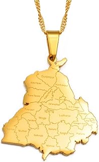 Map Pendant Necklace - India Punjab State Map Necklace for Men and Women, India Punjab State Map Necklace Sweater Clavicle Chain Neckwear, Ethnic Jewelry Map Symbol Pendant