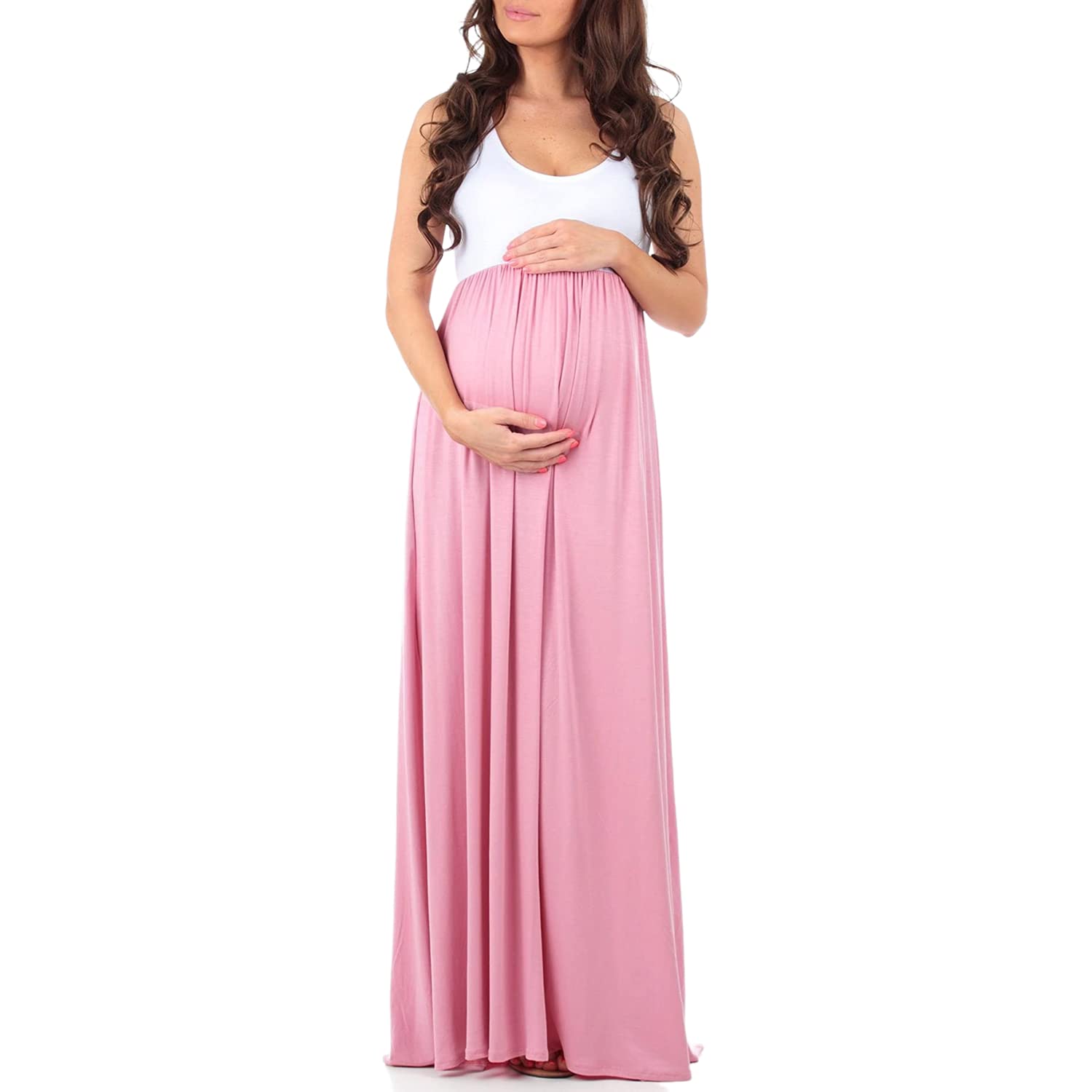 Robe de Grossesse Femme Eté Robe Longue Enceinte Robe Maternité Grande Taille sans Manche Robe Grossesse Chic Vêtements de Maternité Tenue Eté Enceinte Taille Haute S-XL