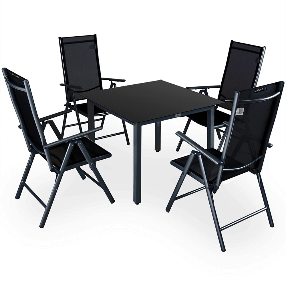 Casaria® Salon de Jardin Aluminium 4 Personnes Table 90x90cm résistant aux intempéries Pliable terrasse Balcon Ensemble de Jardin Noir Anthracite Bern