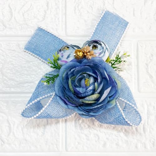 Image of ADIKALA Handmade Artificial Big Peonies 3 Flower Bunch for Trousseau Packing, Ready to use Flower Brooch Hamper for Decoration, Gift Wrapping Flowers (6, Blue D2)