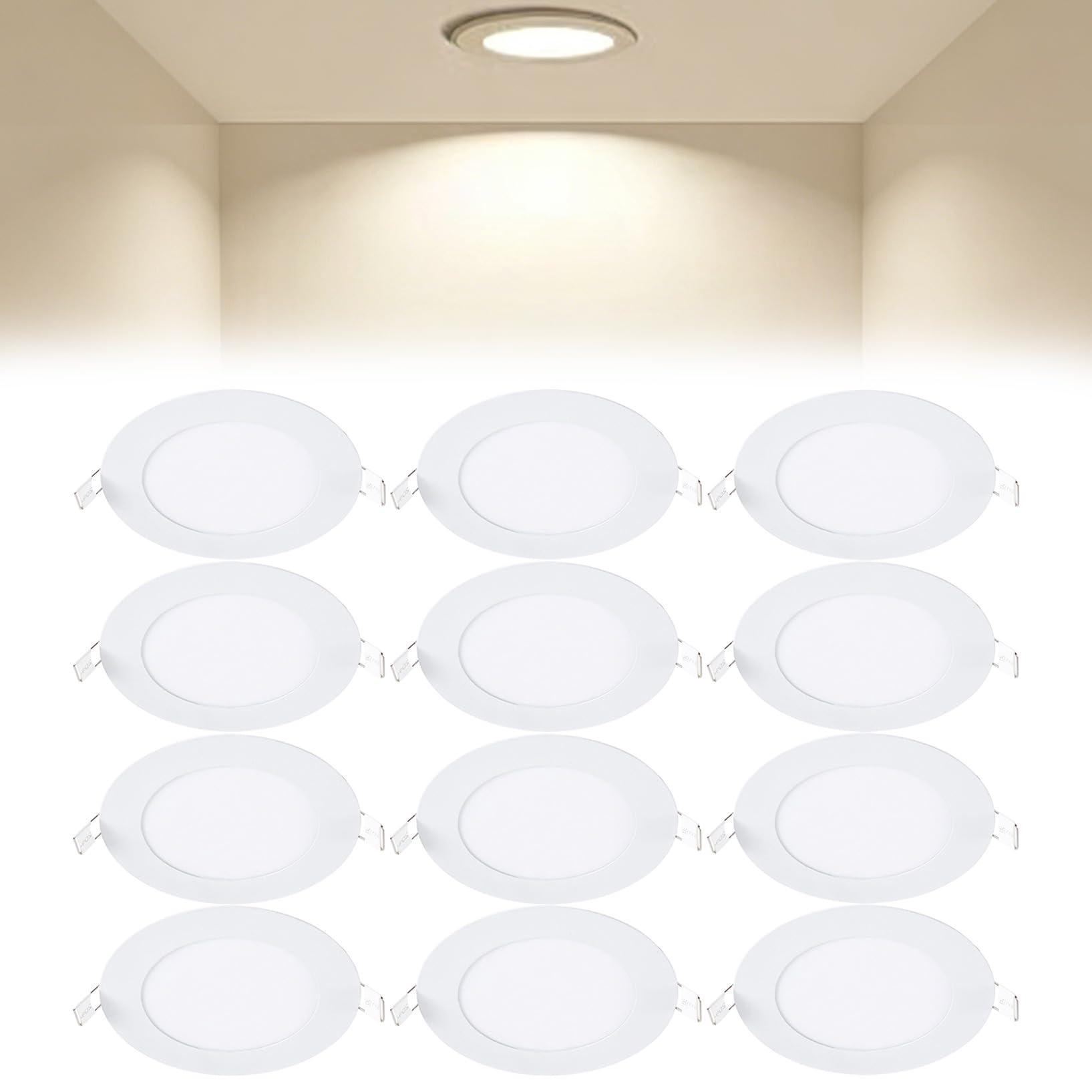 VOGHMOLD 6W Ultra Slim LED Downlight 5 inch, 4000K Recessed Ceiling Light, Cut Φ105-110mm, AC85-265V Flush Mount Spotlights Aluminum Round Panel Lights for Office Hallway, 12 Pack