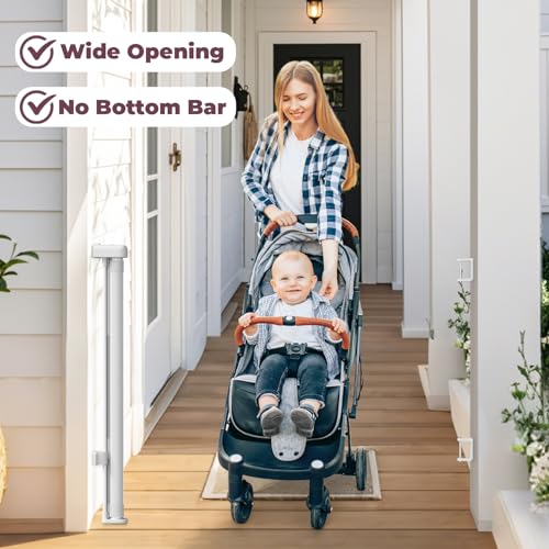 Image of Retractable Baby Gates 2 Pack, 55 inch Wide Mesh Dog Gate Indoor | 34 inch Tall Gate for Stairs Doorways Hallways Deck, Child Pet Safety Gate for Indoor Outdoor Home Use, White