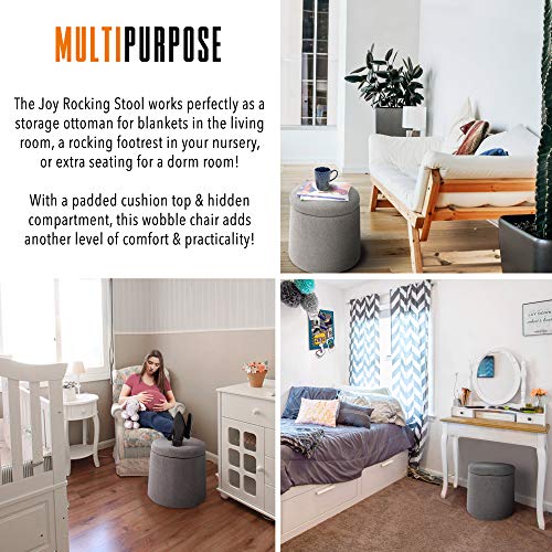 Image of Stand Steady Wobble Ottoman by Joy - Gray Active Motion Rocking Stool with Compartment and 360 Degree Swivel - Storage Pouf with Removable Lid Great for Home, Office, Waiting Room, Nursery and More