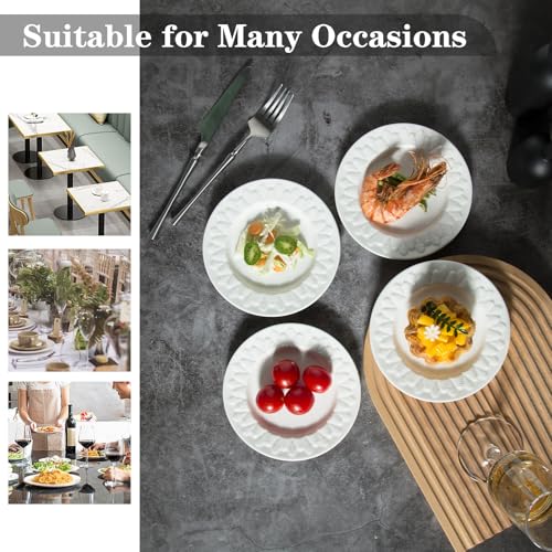 TAMAYKIM-18-Pieces-6-Inch-Porcelain-Dinner-Plates-Small-Dessert-Plate-Appetizer-Plates-Leaf-Pattern-Dinnerware-Sets-Scratch-Resistant-Microwave-Oven-and-Dishwasher-Safe-White TAMAYKIM 18 Pieces 6 Inch Porcelain Dinner Plates Small Dessert Plate Appetizer Plates Leaf Pattern Dinnerware Sets Scratch Resistant Microwave Oven and Dishwasher Safe White