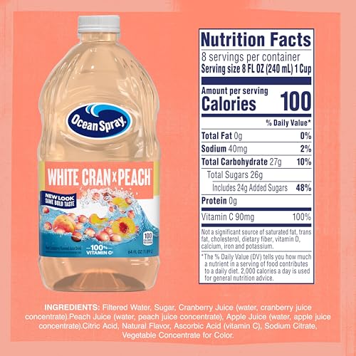 Image of Ocean Spray White Cran-Peach Juice Drink, 64 Fl Oz Bottle (Pack of 1)
