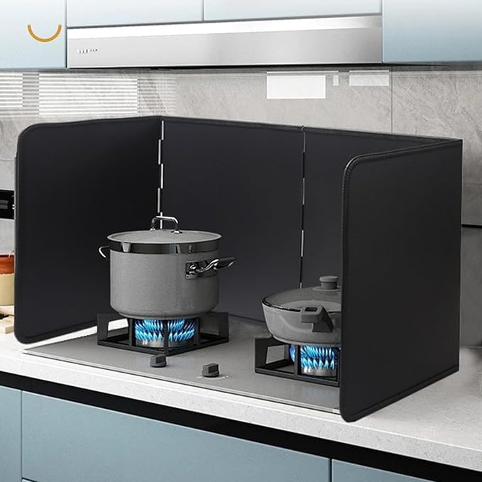 Protection contre les éclaboussures pour arrière de cuisine, 4 côtés, protection de cuisine pliable à quatre faces avec revêtement antiadhésif en tôle de métal galvanisé pour cuisine, four, poêle, mur