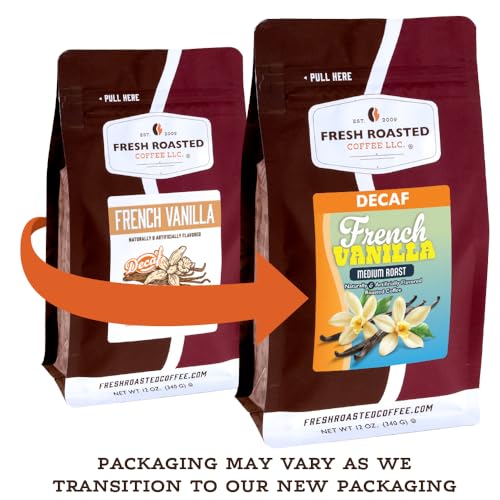 Image of Fresh Roasted Coffee, Decaf French Vanilla Flavored Drip Ground Coffee, Medium Roast, Kosher, 2 lb (32 oz)