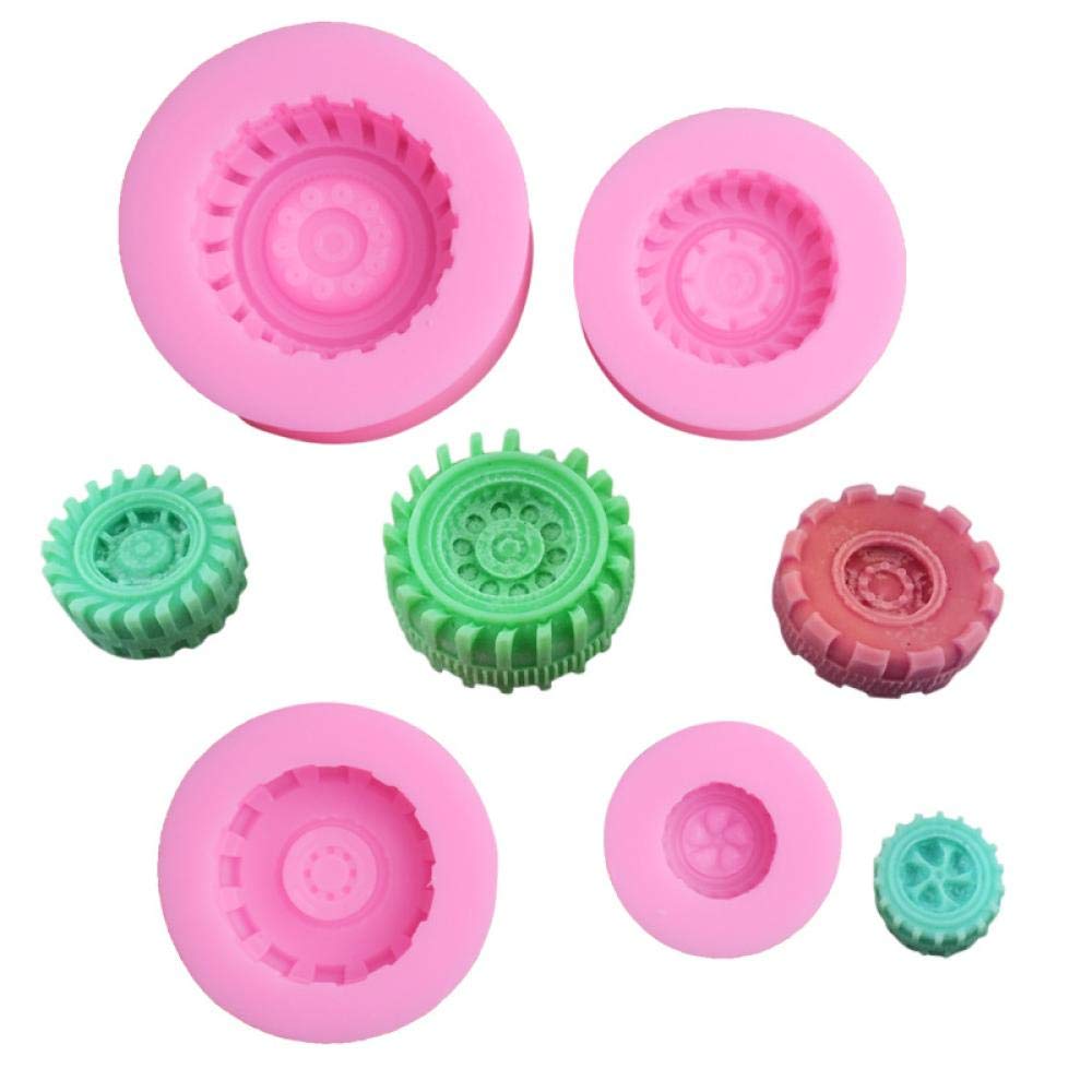 4Pcs/Set 3D Tire Fondant Mold Round Car Truck Tractor Wheel Shape Silicone Mold for Sugarcraft Cake Decoration, Chocolate, Candy, Polymer Clay, Soap, Jelly DIY Cake Decorating Supplies Baking Tools