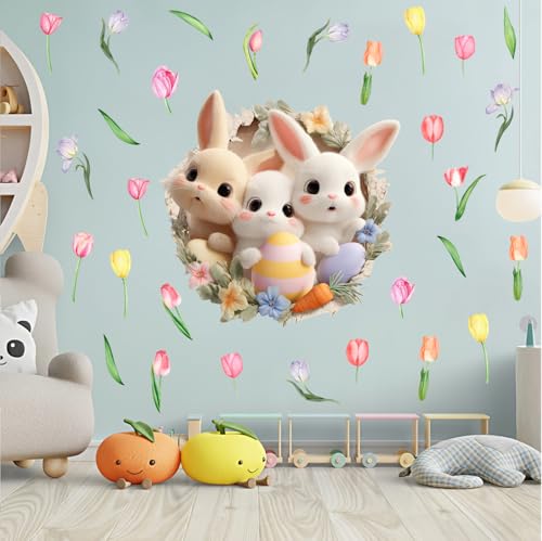 Vinilo decorativo conejito 3D para pared tamaño grande miniatura 2