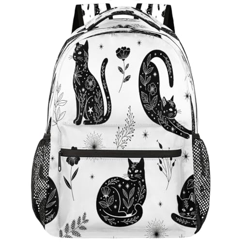 Mochila para laptop de 15.6 pulgadas con diseño de gatos negros y blancos para estudiantes