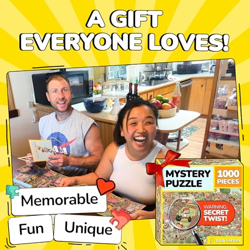 Image of Odd Pieces Jigsaw Puzzles 1000 Pieces with Storytelling Comics, for Women, White Elephant, Mystery Puzzle for Adults & Kids - 19.7'' x 27.6'' Frameable Magic Puzzle Art (Snack Attack 3)