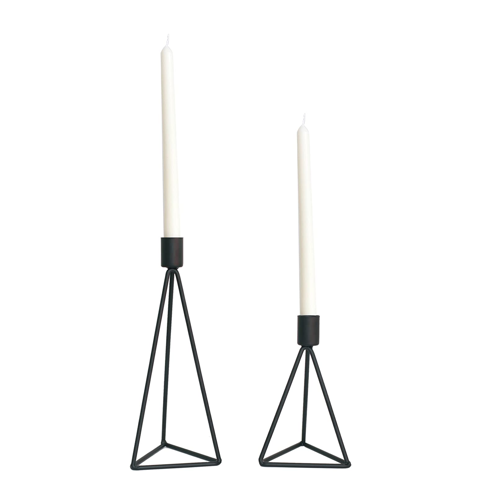 Metal Black Geometric Candlestick Holders Set of 2,Tapered Candle Holders Tall Candlesticks Holders for Tapered Candles Home Table Centerpiece