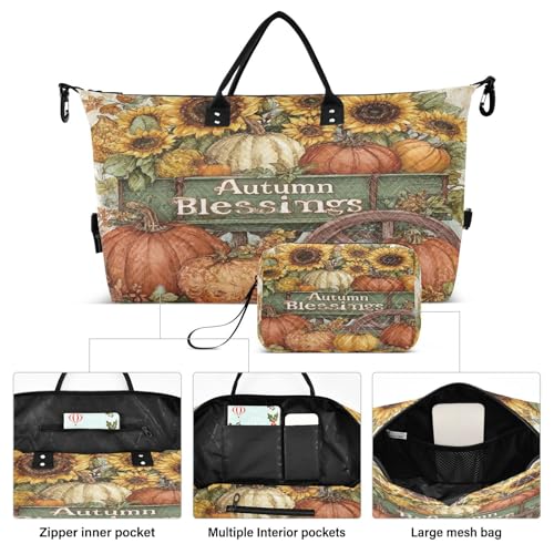 Autumn Pumpkin Wagon Harvest Travel Duffel Bag for Men Women with Makeup Bag Weekend Overnight Carry On Bags for Yoga Travel Gym2