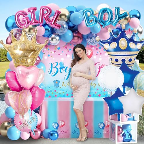 Image of Pink And Blue Crown Balloons Set For Boy or Girl Baby Shower Gender Reveal Pary Decorations