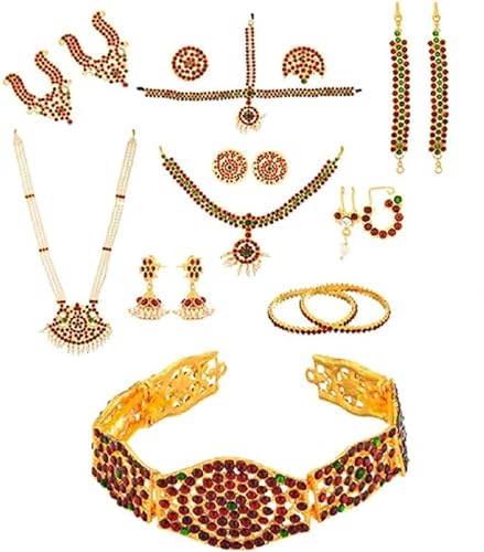 Bharatnatyam jewelry set for Girls, Professional Dance jewelry set, set of 10 Ornaments