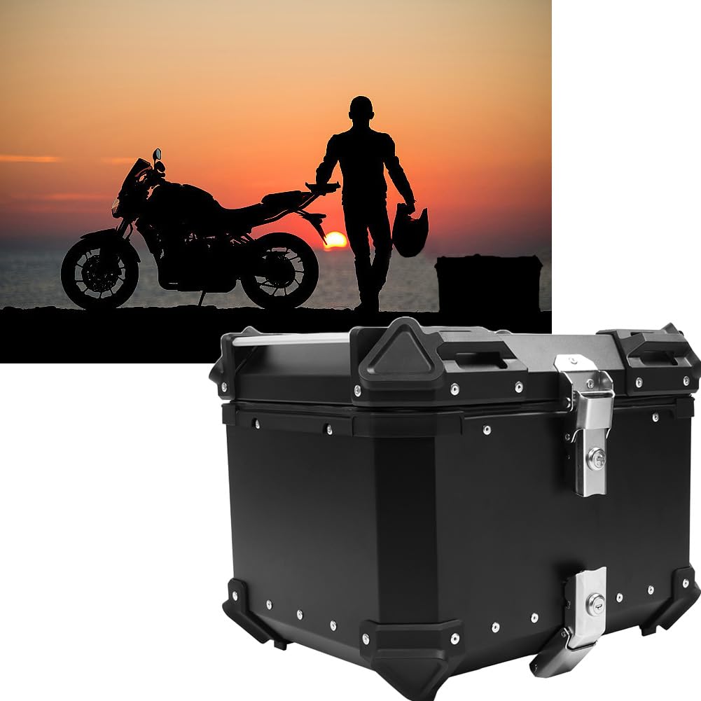 BigKing Motorrad Topcase 45L – Wasserdichter Motorradkoffer mit Schloss & 2 Schlüsseln, Universal Heckbox für Roller & Motorrad, CNC-Aluminium Gepäckbox (Schwarz)