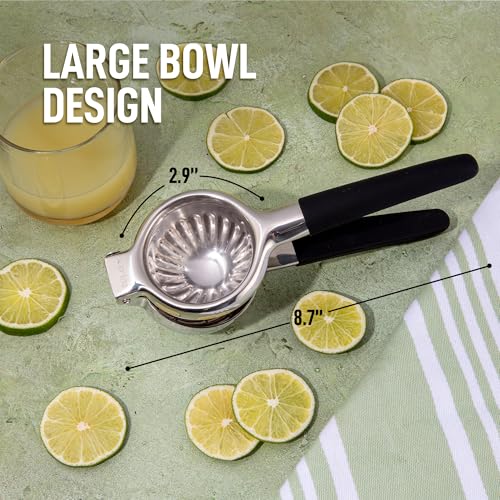 Image of Zulay Lemon Squeezer Stainless Steel with Premium Heavy Duty Solid Metal Squeezer Bowl (Black Grip, Large)