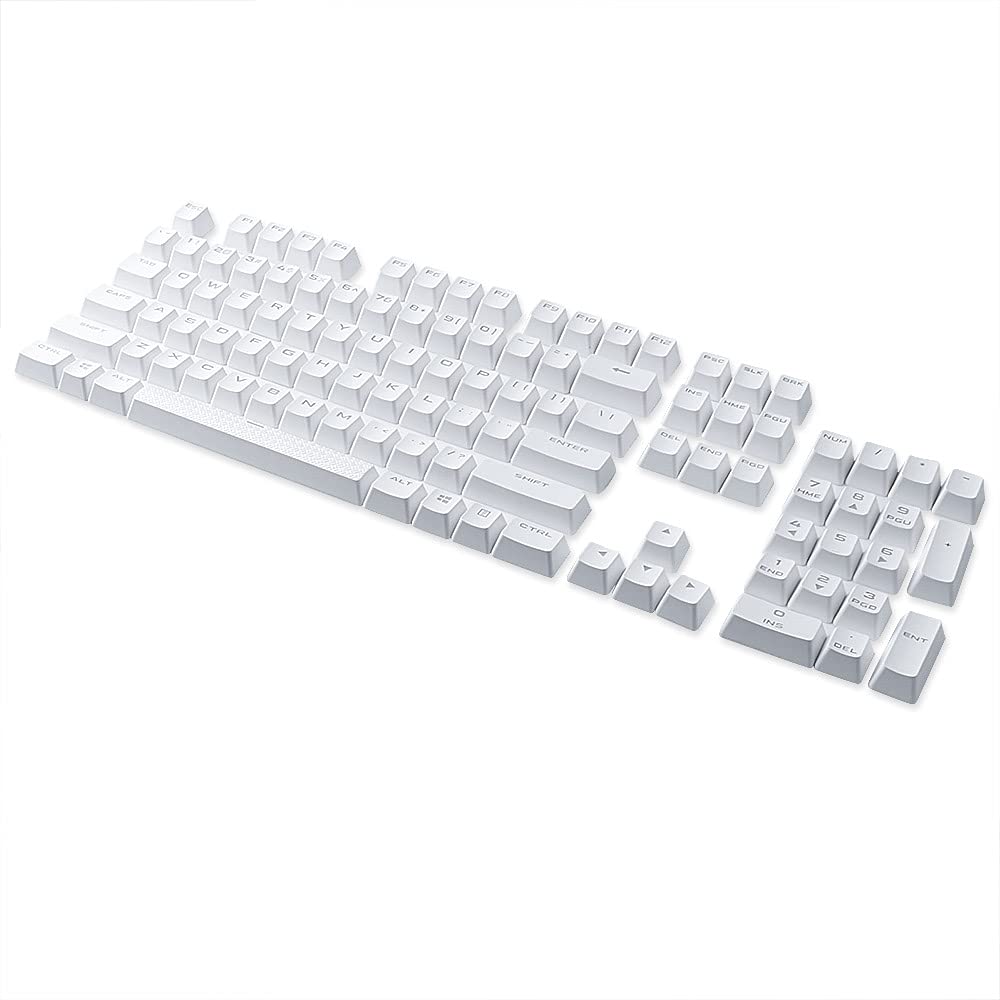 HUYUN PBT Double Shot Lot complet de 104 touches de rechange pour claviers mécaniques Corsair RGB et rétroéclairés – FPS MOBA MMO (Blanc)
