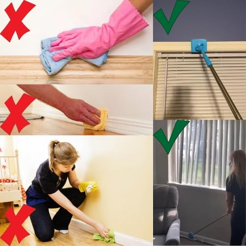 Baseboard Cleaner Tool with Handle 5 Reusable Cloths. Use for Bathroom, Kitchen and The Whole House! for Cleaning skirting Boards with Napkins and Long Handles. Retractable Microfiber Cleaning Handle