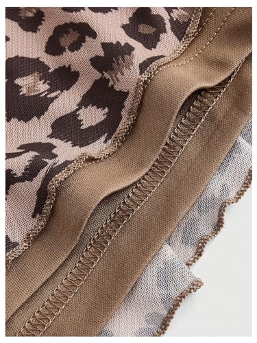 Women's Y2K Leopard Print Halter Dress Sexy Ruched Tie Backless Tiered Layer Mini Dresses Cheetah Mesh Ruffle Dress4