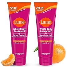 Lume Whole Body Deodorant Plus Sweat Control - Smooth Cream Tube - 72 Hour Odor And Sweat Control - Baking Soda Free, Skin Loving - 3.0 ounce Pack of 2 Clean Tangerine