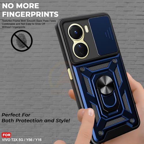 Image of Armor Bumper Back Cover Case for Vivo T2X / Y56 / Y16 | Rotating Camera Cover, Ring Holder & Kickstand | Heavy Duty & 360 Degree Protection Vivo T2X / Y56 / Y16 Back Cover (Blue)