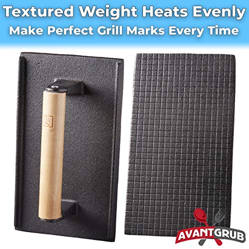 Pro Grade, Pre Seasoned Cast Iron Grill Weight 1Pk. Heavy Duty Steak and Burger Press with Wooden Handle for Grills, Griddles and Flattops. Perfect Gadget for Bacon, Paninis, Sandwiches and Vegetables - Image 5