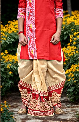 Image of Men's Ready to Wear Pant System Printed MAYUR PUCHHA Dhoti for Marriage, Pooja, Festival etc.(GC010)
