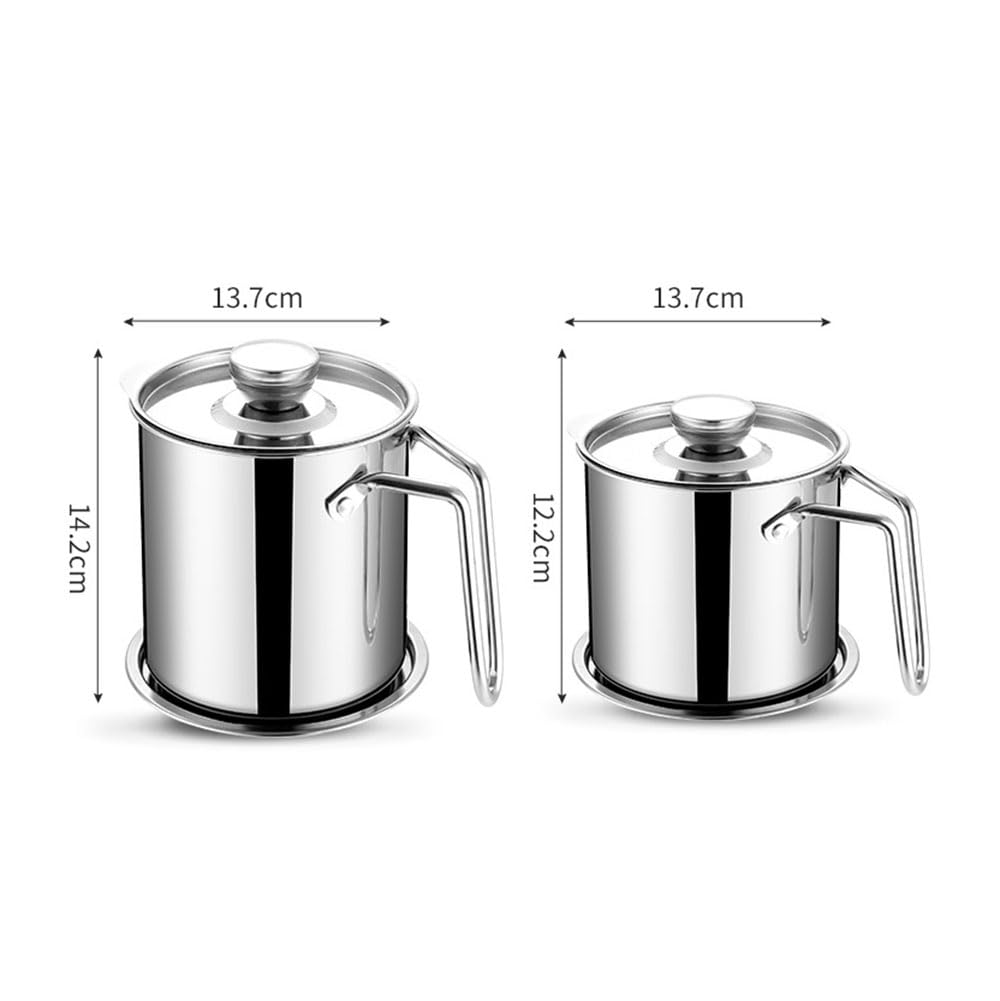 Contenitore per grasso per pancetta in acciaio inox con filtro per olio, coperchio antipolvere e piastra antiscivolo, ideale per conservare olio per friggere e grasso da cucina (1,8 l)
