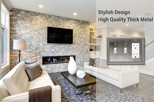 Image of Henne Bery Sunken Pearls Heavy Duty Decorative Wall Plate Switch Plate Outlet Cover (Double Toggle /Single Decorator, Heirloom Silver)