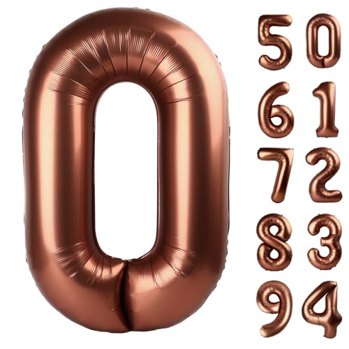 Image of Dark Brown Number Balloon 40 Inch, Coffee Brown 0 Number Balloons, 10 20 30 40 50 Numbers Balloon Chocolate Brown Birthday Decorations Party Supplies for Women Men