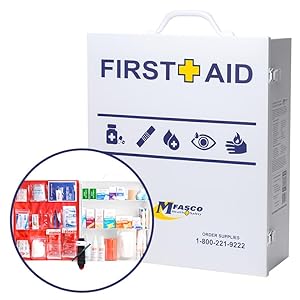 OSHA/ANSI 2021 Class B Compliant First Aid Cabinet – Large 3-Shelf Wall Mount Kit for Office, Commercial Businesses – Complete Metal First Aid Box with Supplies – No Medications